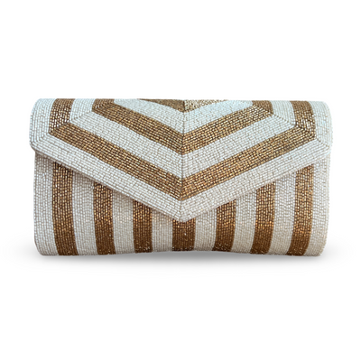 WHITE & GOLD STRIPED CLUTCH