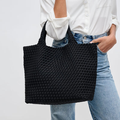 WOVEN MEDIUM TOTE, BLACK