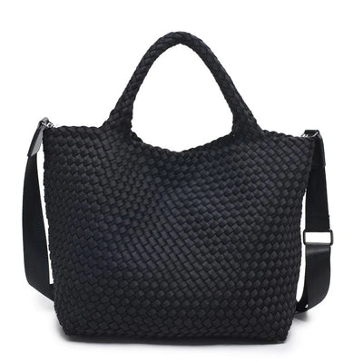 WOVEN MEDIUM TOTE, BLACK