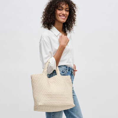 WOVEN MEDIUM TOTE, CREAM