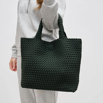 WOVEN MEDIUM TOTE, OLIVE GREEN