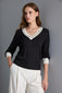 STONE EMBELLISHED V-NECK BLACK KNIT SWEATER