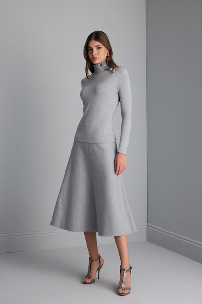 FLARED MIDI GREY KNIT SKIRT