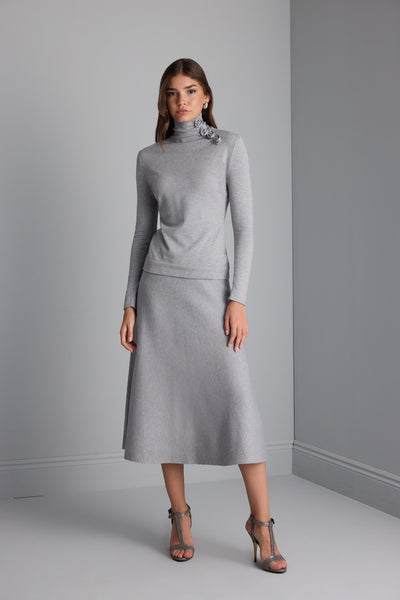 FLARED MIDI GREY KNIT SKIRT