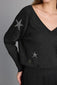 STAR PRINT V-NECK BLACK KNIT SWEATER