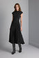 SLEEVELESS PLEATED FABRIC MIDI BLACK KNIT DRESS