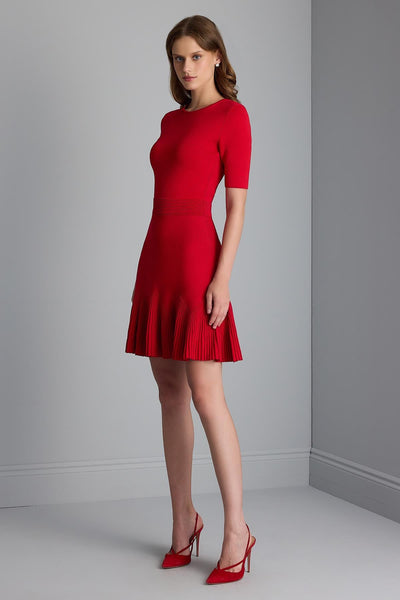 RED FITTED MINI KNIT DRESS