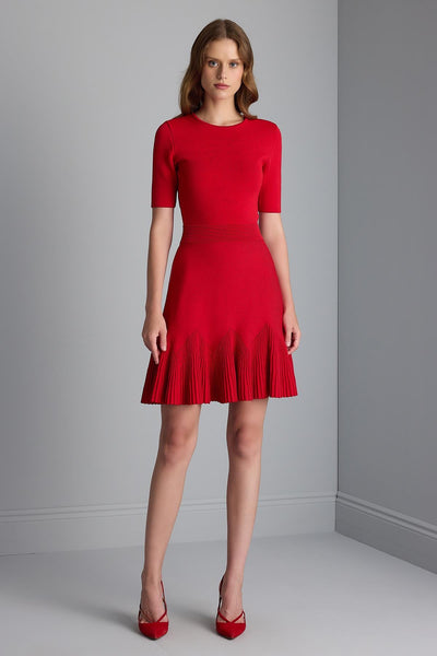 RED FITTED MINI KNIT DRESS