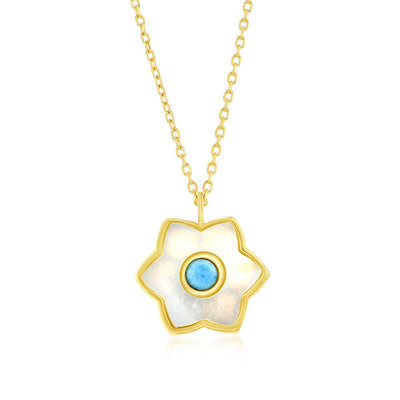 MOTHER OF PEARL & LARIMAR FLOWER PENDANT