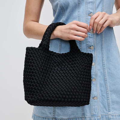 WOVEN SMALL TOTE, BLACK